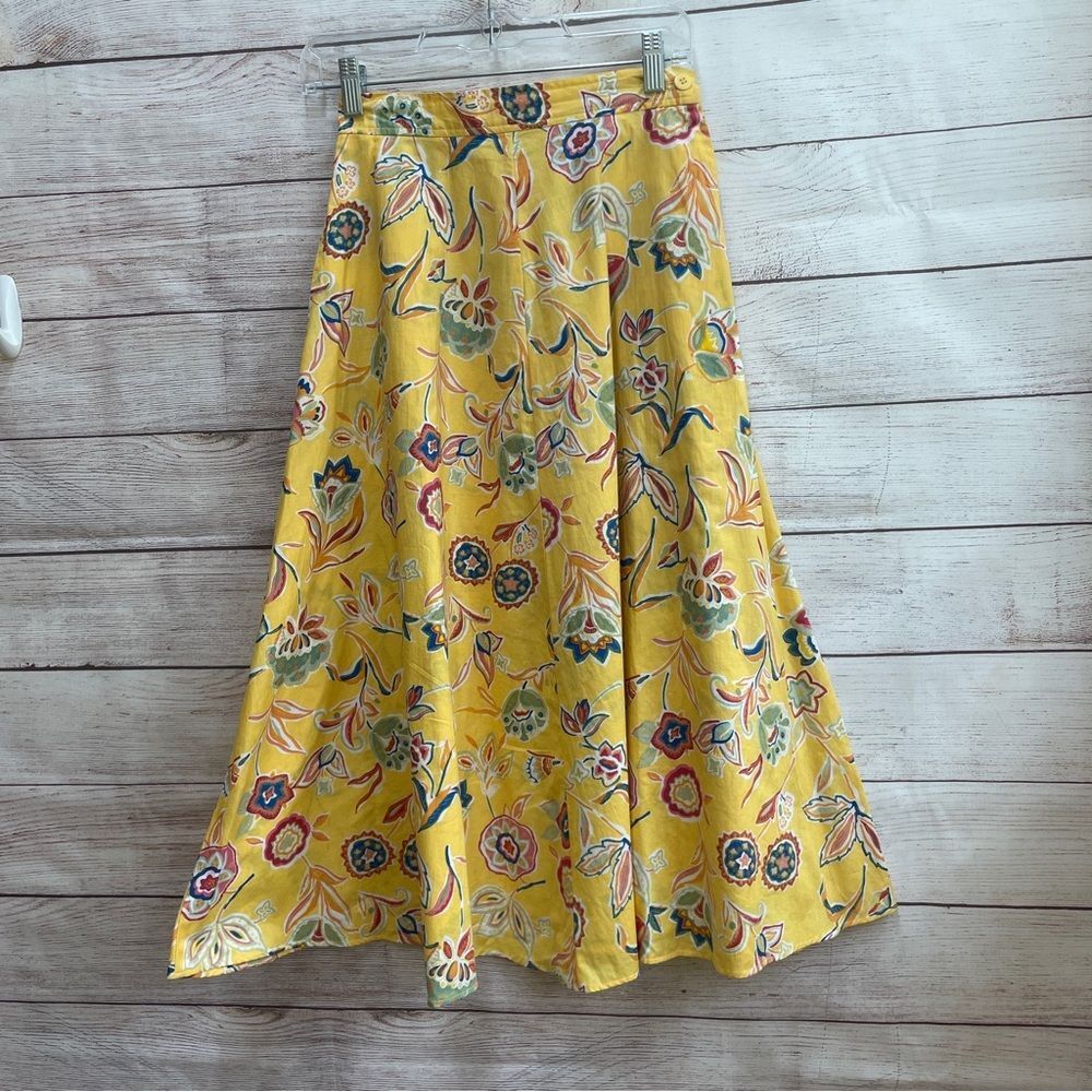 VINTAGE CAMBRIDGE DRY GOODS YELLOW FLORAL PRINT MIDI SKIRT